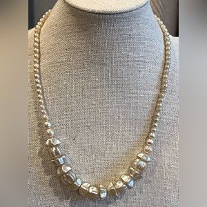 Vintage West Germany necklace cream  & graduated round beads new old stock